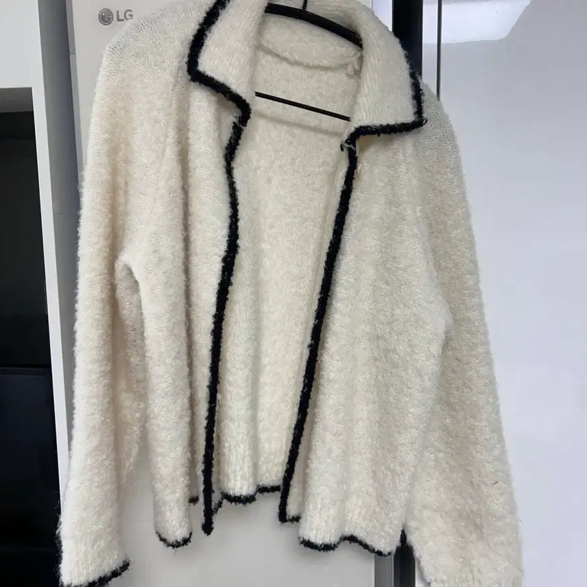 [BUNJANG] Manique Ivory Color Block Collar Cardigan / [옷정리] 매니크 아이보리 배색 카라 가디건