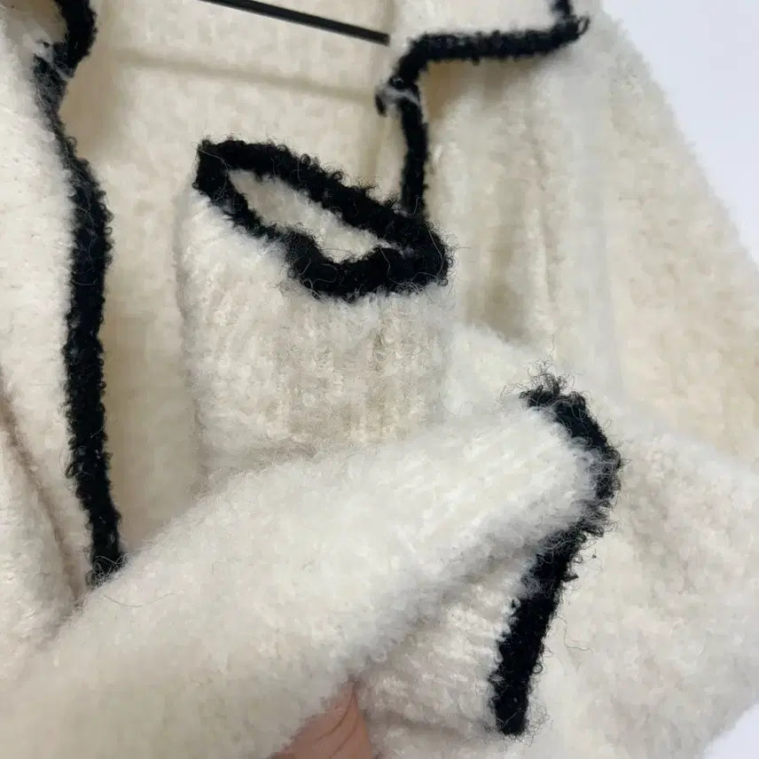 [BUNJANG] Manique Ivory Color Block Collar Cardigan / [옷정리] 매니크 아이보리 배색 카라 가디건
