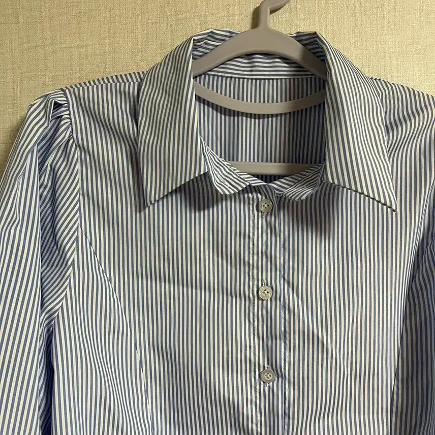 [BUNJANG] Blue Striped Long Sleeve Shirt Dress / 블루 스트라이프 긴팔 셔츠 원피스