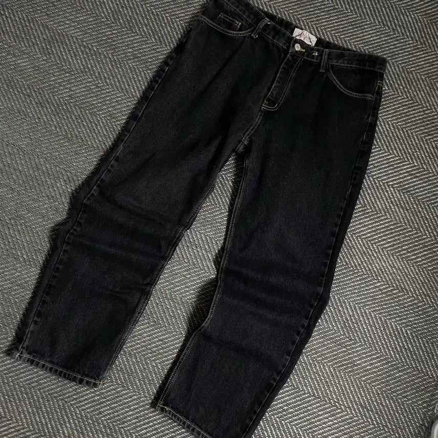 [BUNJANG] Runway Vintage Black Denim Straight Pants / 런웨이 빈티지 흑청 와이드 데님 스트레이트 팬츠 y 4859