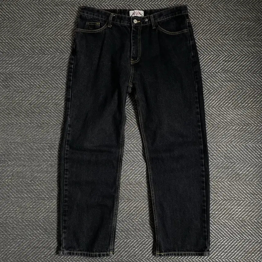 [BUNJANG] Runway Vintage Black Denim Straight Pants / 런웨이 빈티지 흑청 와이드 데님 스트레이트 팬츠 y 4859