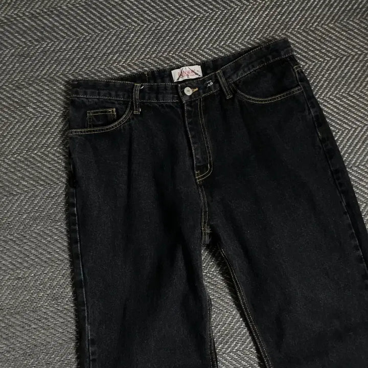 [BUNJANG] Runway Vintage Black Denim Straight Pants / 런웨이 빈티지 흑청 와이드 데님 스트레이트 팬츠 y 4859