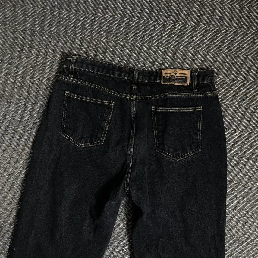 [BUNJANG] Runway Vintage Black Denim Straight Pants / 런웨이 빈티지 흑청 와이드 데님 스트레이트 팬츠 y 4859