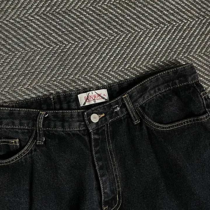 [BUNJANG] Runway Vintage Black Denim Straight Pants / 런웨이 빈티지 흑청 와이드 데님 스트레이트 팬츠 y 4859