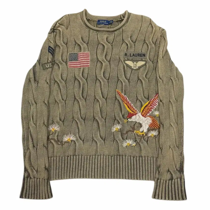 [BUNJANG] Polo Ralph Lauren Embroidered Cable Knit Sweater / 폴로 랄프로렌 엠브로이드 자수 케이블 니트 S
