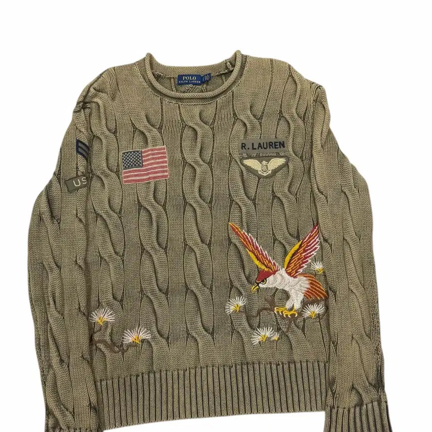 [BUNJANG] Polo Ralph Lauren Embroidered Cable Knit Sweater / 폴로 랄프로렌 엠브로이드 자수 케이블 니트 S