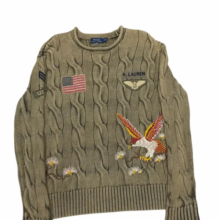[BUNJANG] Polo Ralph Lauren Embroidered Cable Knit Sweater / 폴로 랄프로렌 엠브로이드 자수 케이블 니트 S