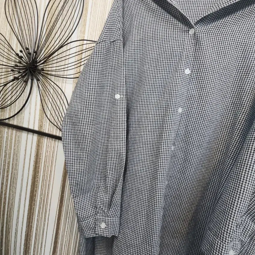 [BUNJANG] CT Checkered Hooded Long Shirt / CT 체크 후드 롱 셔츠/소매롤업가능 free
