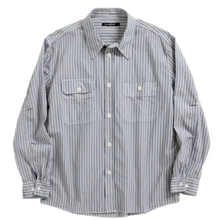 [BUNJANG] Hatching Room Long Dobby Striped Shirt / 해칭룸 2Pk 셔츠 롱 도비 스트라이프 다이드 그레이