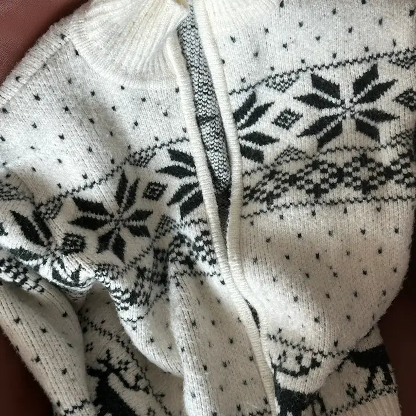 [BUNJANG] UINI Snow Flower Pattern Knit Cardigan / 유이니 눈꽃 패턴 니트 가디건