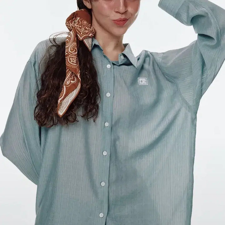 [BUNJANG] Centaur Wrinkle Oversized Shirt - Blue / 센토르 링클 오버핏 셔츠 블루