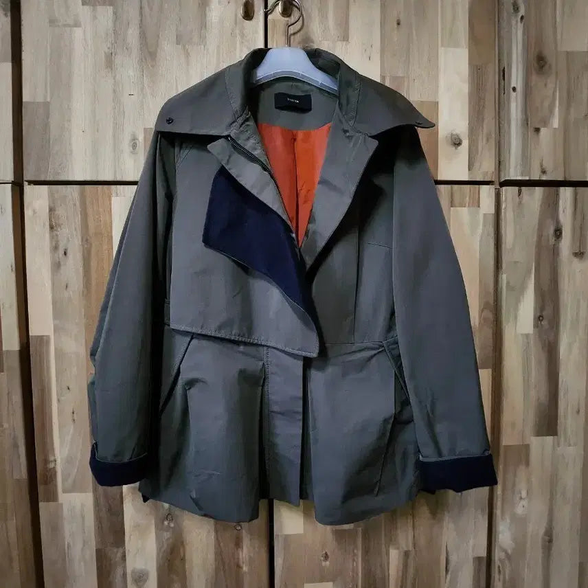 [BUNJANG] SYSTEM Khaki Short Trench Coat / 택포)SYSTEM 시스템 카키색 숏트렌치코트