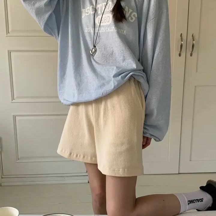 [BUNJANG] Ponyde Waffle Short Pants (Cream) / 새상품/재고세일) 포니드 와플 숏 팬츠 반바지 (크림)