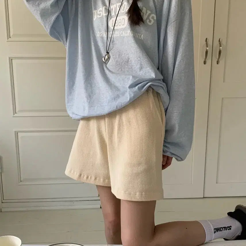 [BUNJANG] Ponyde Waffle Short Pants (Cream) / 새상품/재고세일) 포니드 와플 숏 팬츠 반바지 (크림)