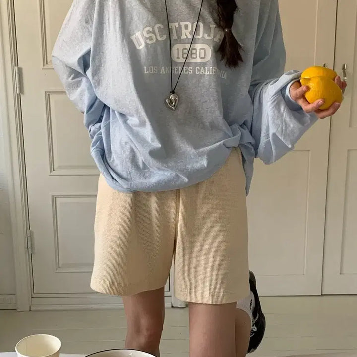 [BUNJANG] Ponyde Waffle Short Pants (Cream) / 새상품/재고세일) 포니드 와플 숏 팬츠 반바지 (크림)