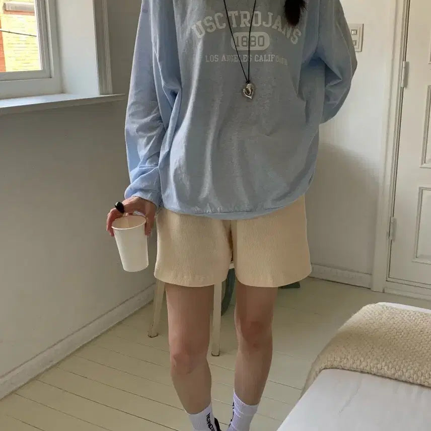 [BUNJANG] Ponyde Waffle Short Pants (Cream) / 새상품/재고세일) 포니드 와플 숏 팬츠 반바지 (크림)