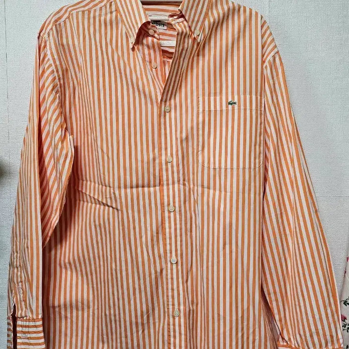 [BUNJANG] Lacoste Striped Shirt Orange / 라코스테 스트라이프 셔츠 오렌지