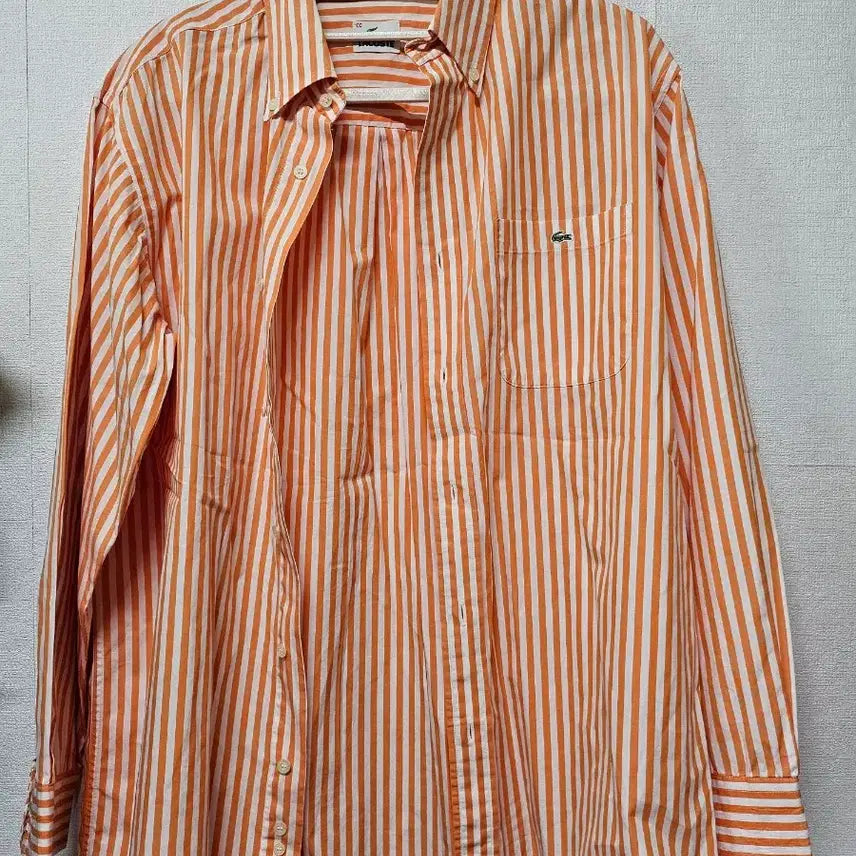 [BUNJANG] Lacoste Striped Shirt Orange / 라코스테 스트라이프 셔츠 오렌지