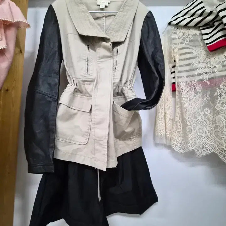 [BUNJANG] DKNY Leather Trimmed Spandex Jacket / DKNY 가죽 트리밍 스판 자켓