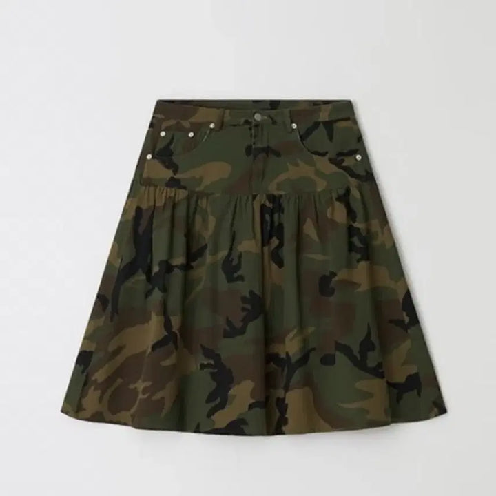 [BUNJANG] Ronron Shirring Flare Mid Skirt Camouflage / 론론 미디스커트 SHIRRING FLARE MID SKIRT CAMOUF