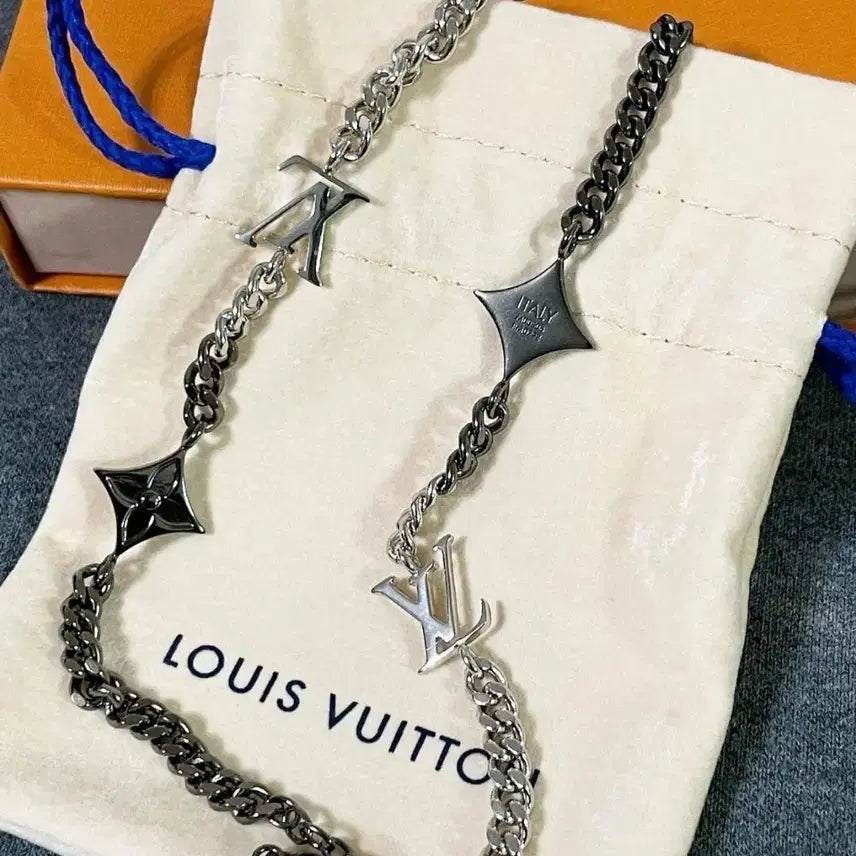 [BUNJANG] Louis Vuitton Chain Necklace Silver Black / 루이비통 체인 목걸이 실버 블랙