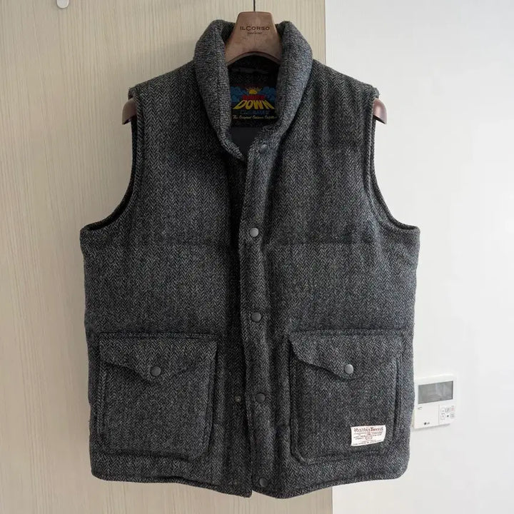 [BUNJANG] Eddie Bauer Harris Tweed Wool Goose Down Vest / 에디바우어 헤링본 해리스  트위드 울 구스다운 베스트 패딩조끼 M