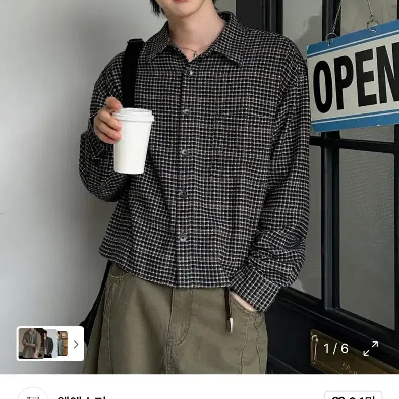 [BUNJANG] Cotton Houndstooth Check Crop Shirt [Black] / 코튼 하운드 체크 크롭 셔츠 [블랙]