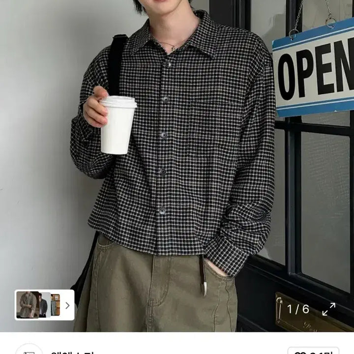 [BUNJANG] Cotton Houndstooth Check Crop Shirt [Black] / 코튼 하운드 체크 크롭 셔츠 [블랙]