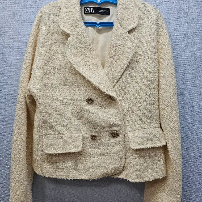 [BUNJANG] ZARA Tweed Crop Jacket Ivory / 자라 트위드 크롭 자켓 아이보리
