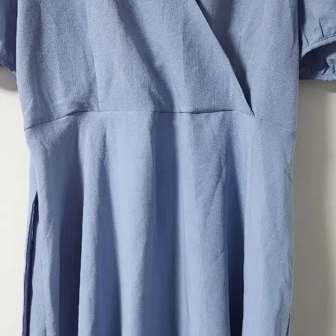 [BUNJANG] Sky Blue Wrap Style Puff Sleeve Long Dress / 랩 스타일 퍼프 반팔 롱 원피스 하늘색