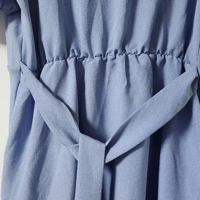 [BUNJANG] Sky Blue Wrap Style Puff Sleeve Long Dress / 랩 스타일 퍼프 반팔 롱 원피스 하늘색