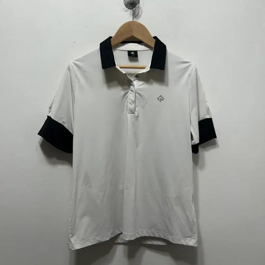 [BUNJANG] Renoma Golf White Black Color Block Polo Shirt / 레노마 골프 화이트 블랙 배색 반팔 카라티 100사이즈