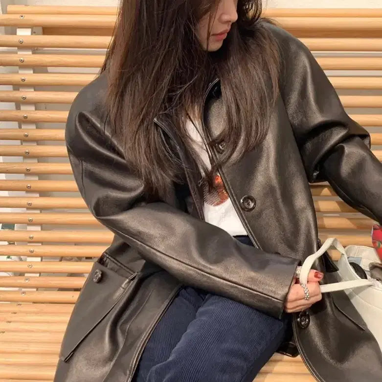 [BUNJANG] Magnet Archive Vegan Leather Jacket (Brown) / 마그넷 아카이브 비건 레더자켓 (브라운)