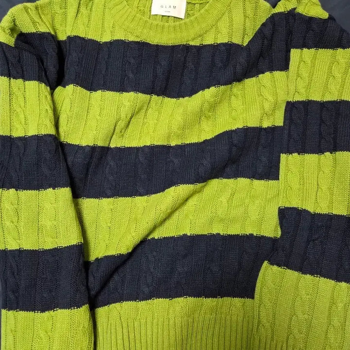 [BUNJANG] GLAM Cable Knit Striped Sweater / GLAM 꽈배기 스트라이프 니트
