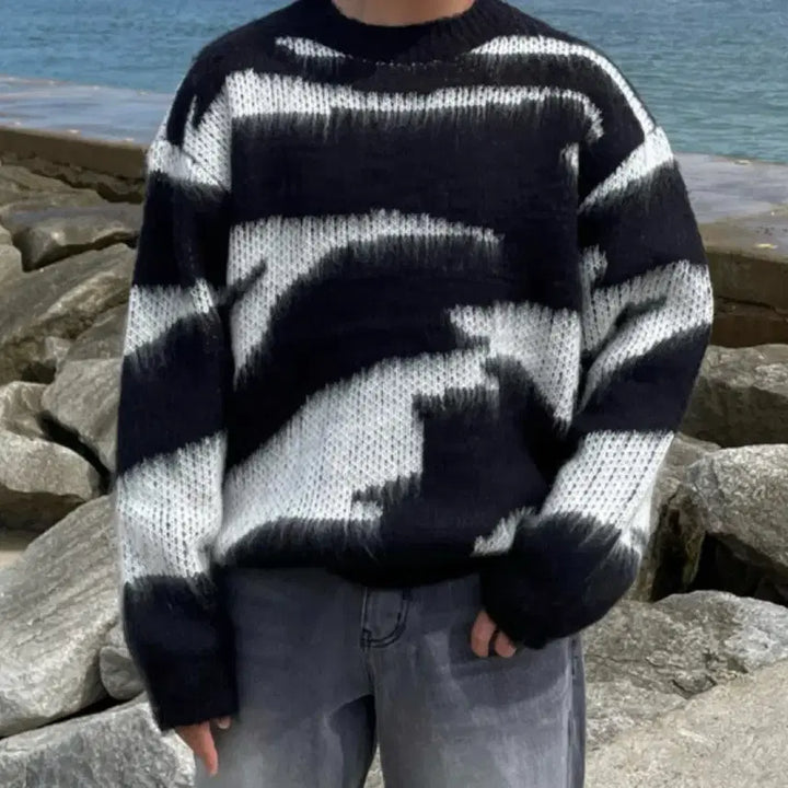 [BUNJANG] Angora Mohair Zebra Knit Sweater / 앙고라 모헤어 지브라 니트