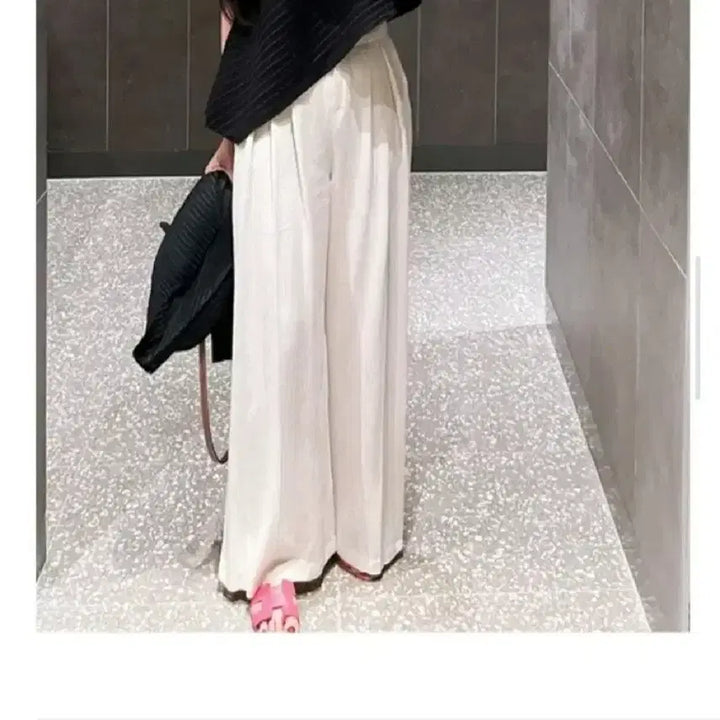 [BUNJANG] Closet9 Linen Pintuck Wide Slacks - Beige, S / 클로젯나인 린넨 핀턱 와이드 슬랙스 - 베이지,S
