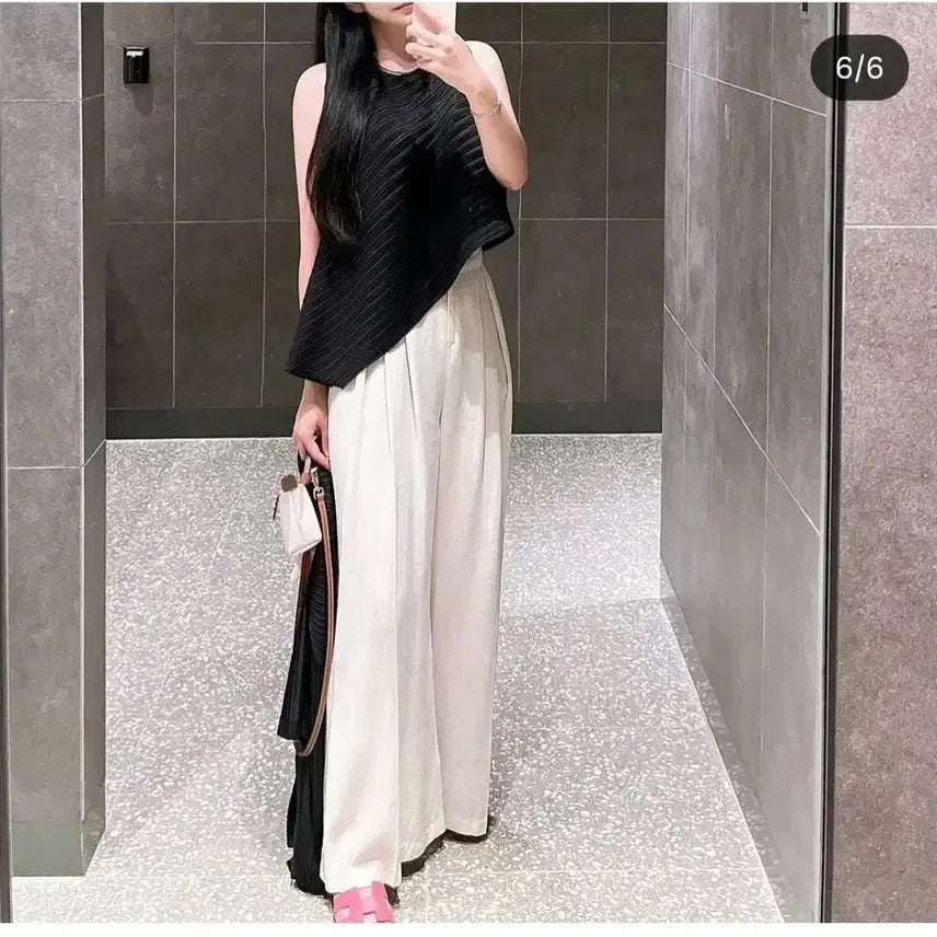 [BUNJANG] Closet9 Linen Pintuck Wide Slacks - Beige, S / 클로젯나인 린넨 핀턱 와이드 슬랙스 - 베이지,S