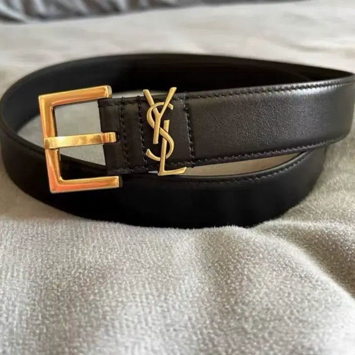 [BUNJANG] Saint Laurent YSL Black Leather Belt / 생로랑 YSL 블랙 가죽 벨트