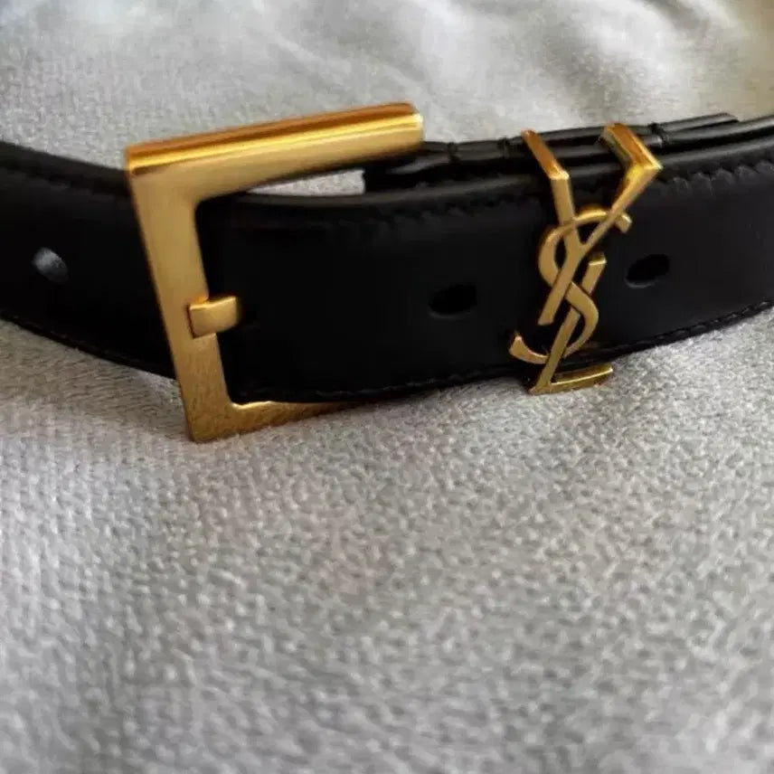 [BUNJANG] Saint Laurent YSL Black Leather Belt / 생로랑 YSL 블랙 가죽 벨트