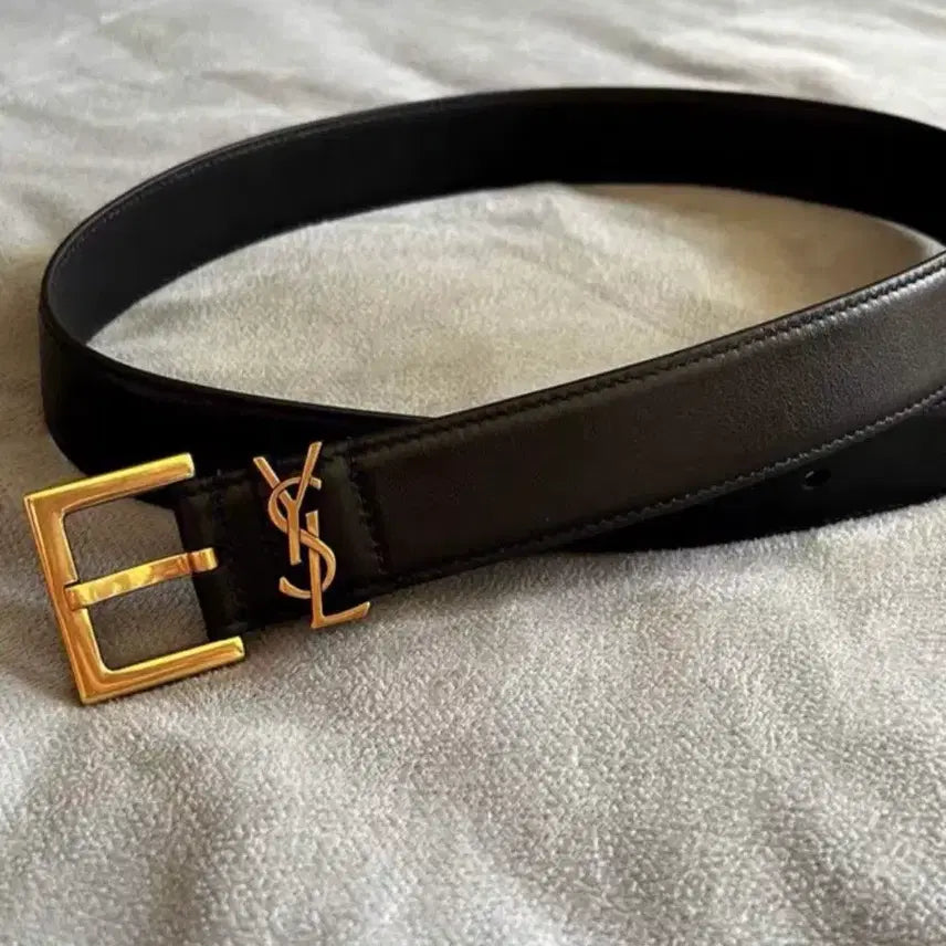 [BUNJANG] Saint Laurent YSL Black Leather Belt / 생로랑 YSL 블랙 가죽 벨트