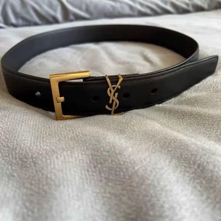 [BUNJANG] Saint Laurent YSL Black Leather Belt / 생로랑 YSL 블랙 가죽 벨트