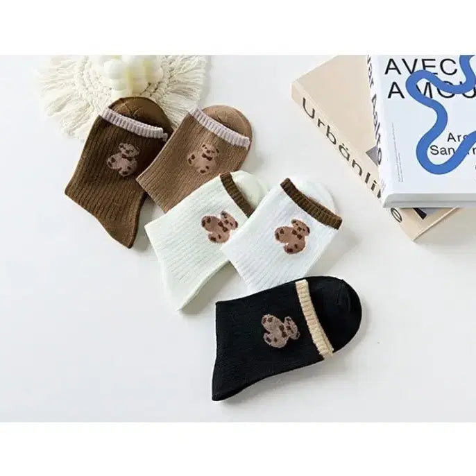 [BUNJANG] Bear Embroidery Sock Set / 곰돌이 양말세트 (새상품)
