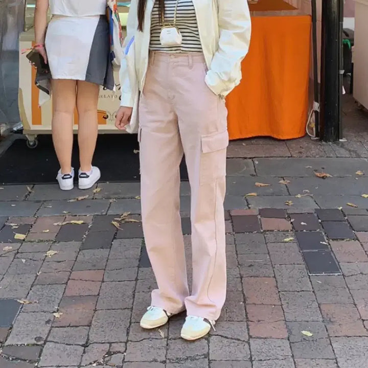 [BUNJANG] Pink Cargo Wide Pants / 연핑크 카고 와이드 팬츠