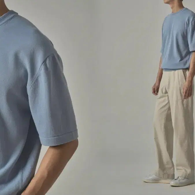 [BUNJANG] In The Row Plain Half Sleeve Knit (Sky Blue/Size 3) / 인더로우 플레인 하프 반팔니트 (하늘색/3사이즈)
