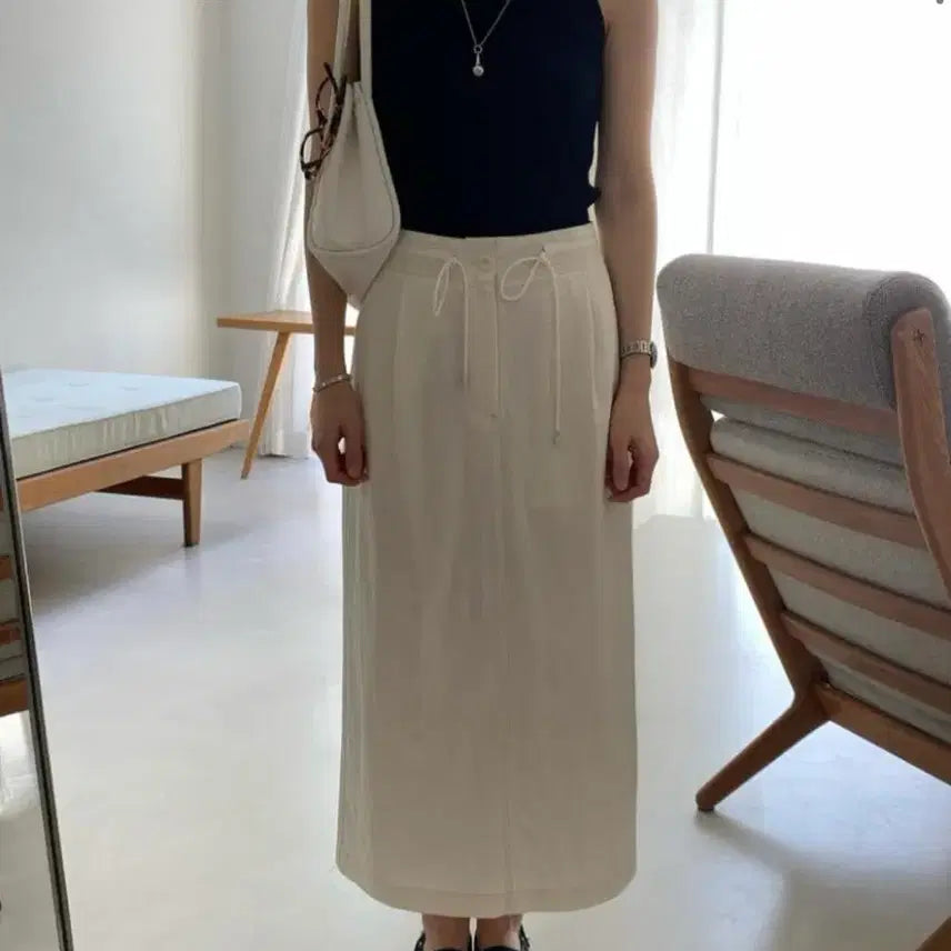 [BUNJANG] The Brunch Becky String H-Line Long Skirt Cream (M) / 더 브런치 BR베키 스커트 스트링 H라인 롱치마 크림m