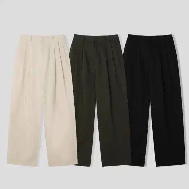 [BUNJANG] Wide Fit Cotton Pants / 와이드 블랙 카키 와이드핏 바지