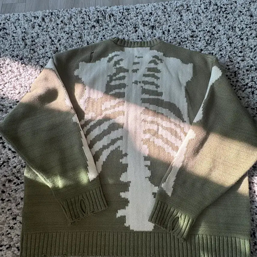 [BUNJANG] Capital 5G Cotton Bone Crewneck Sweater - Khaki / [1] 캐피탈 5g 코튼 본 크루넥 스웨터 카키
