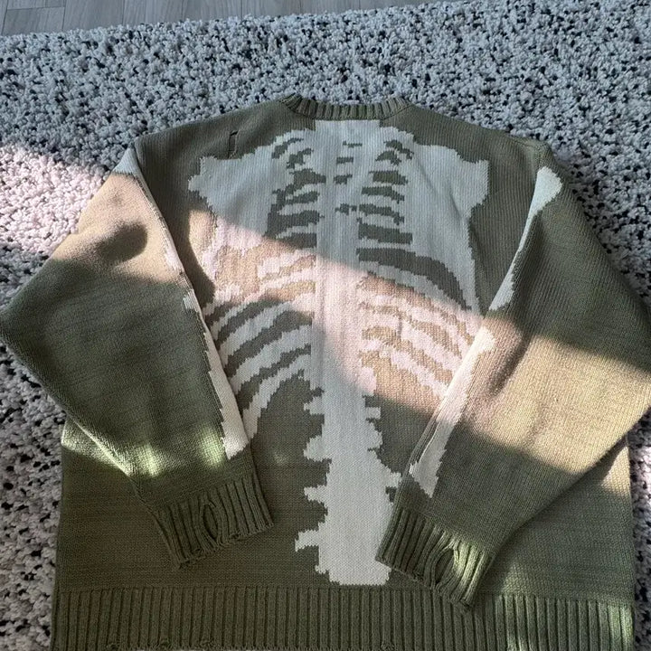 [BUNJANG] Capital 5G Cotton Bone Crewneck Sweater - Khaki / [1] 캐피탈 5g 코튼 본 크루넥 스웨터 카키