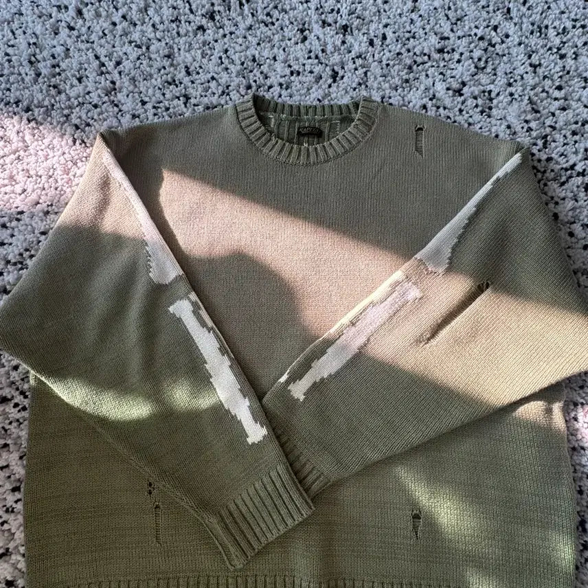 [BUNJANG] Capital 5G Cotton Bone Crewneck Sweater - Khaki / [1] 캐피탈 5g 코튼 본 크루넥 스웨터 카키