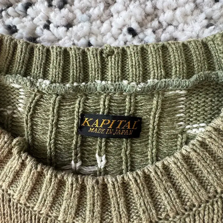 [BUNJANG] Capital 5G Cotton Bone Crewneck Sweater - Khaki / [1] 캐피탈 5g 코튼 본 크루넥 스웨터 카키